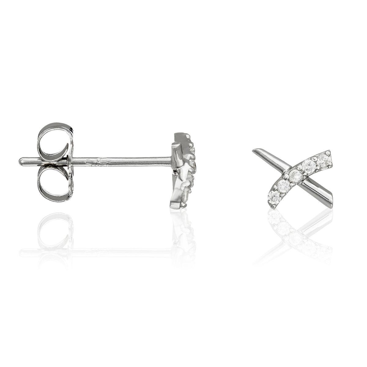 Boucles D'Oreilles "Croisillons" Or Blanc 375/1000 Et Zirconium