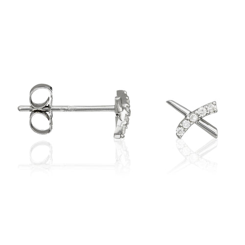 Boucles D'Oreilles "Croisillons" Or Blanc 375/1000 Et Zirconium