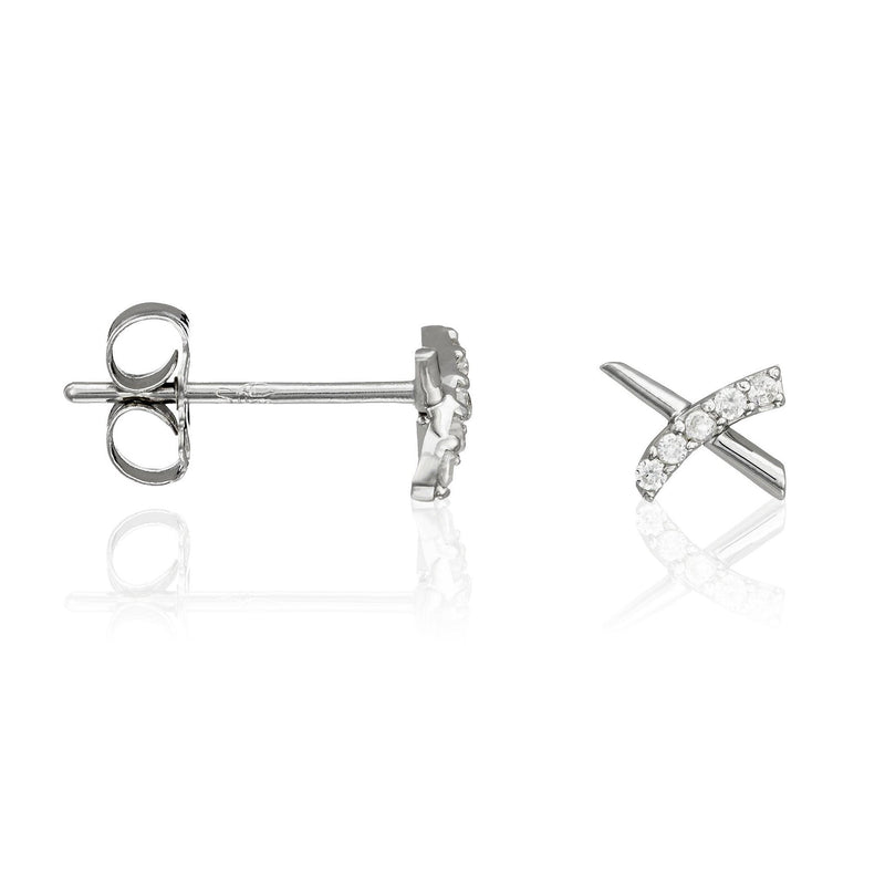 Boucles D'Oreilles "Croisillons" Or Blanc 375/1000 Et Zirconium
