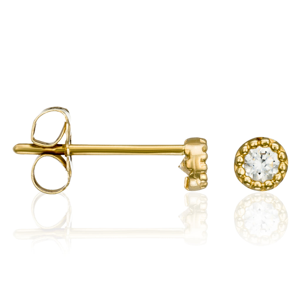 Boucles D'Oreilles "Petits Ronds 2 Mm" Or Jaune 375/1000 Et Zirconium