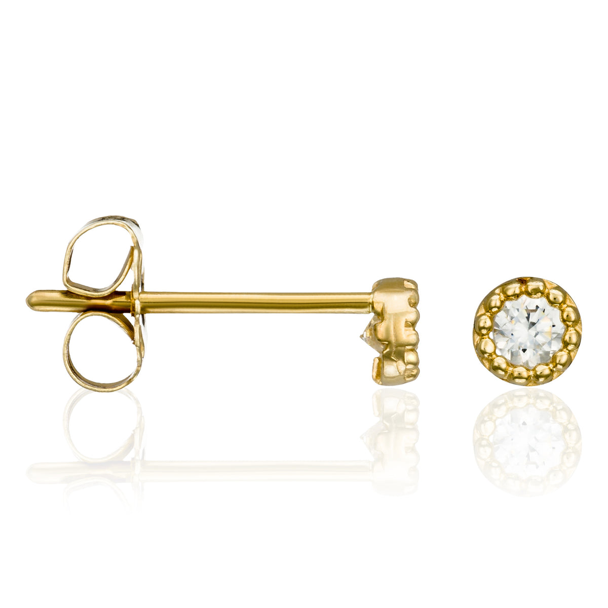 Boucles D'Oreilles "Petits Ronds 2 Mm" Or Jaune 375/1000 Et Zirconium