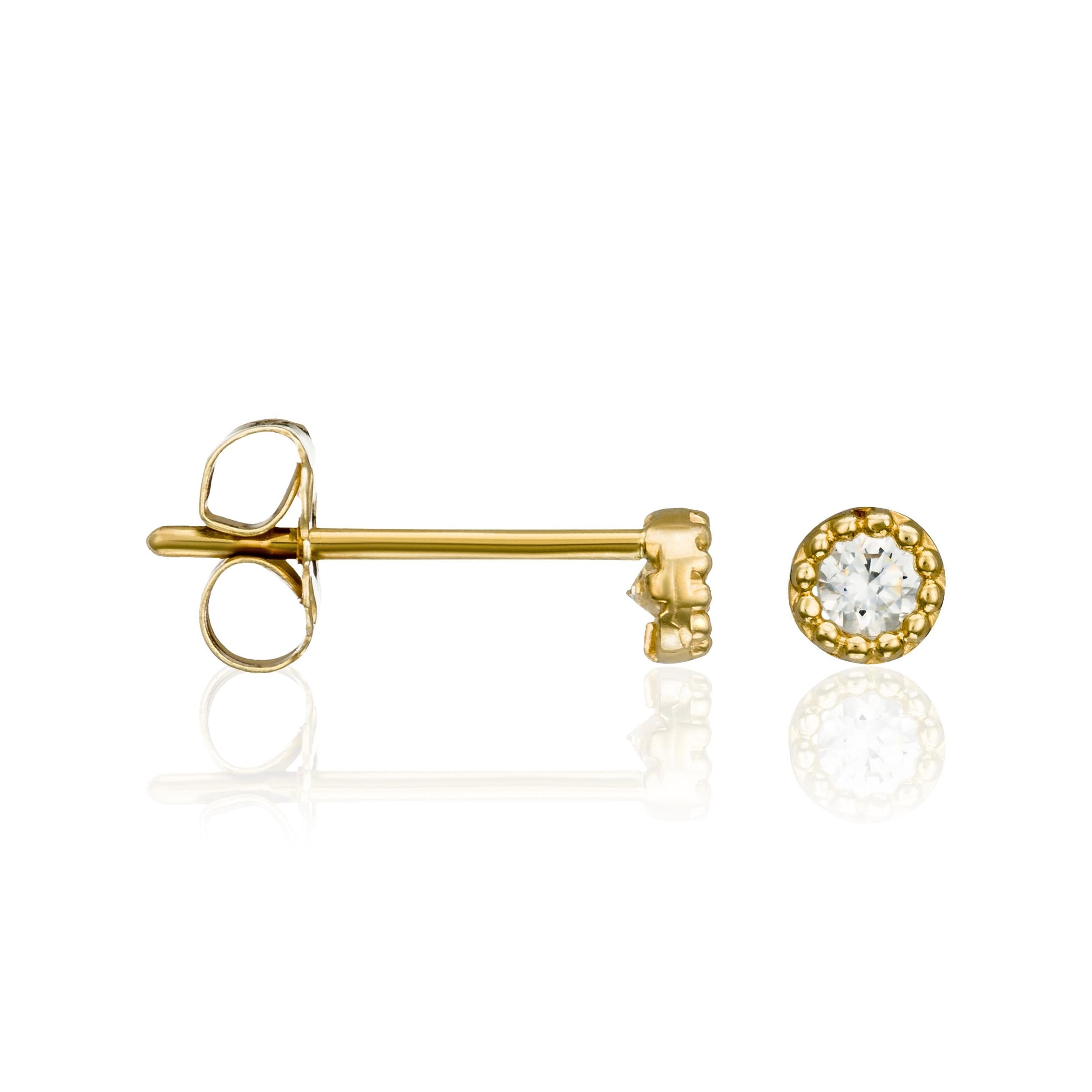 "Small Round 2mm" Earrings in 375/1000 Yellow Gold and Zirconium