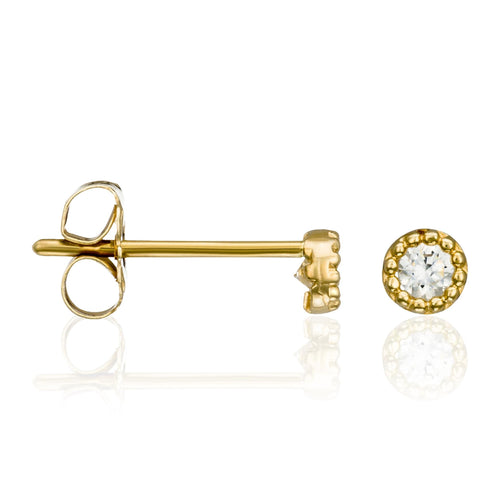 Boucles D'Oreilles "Petits Ronds 2 Mm" Or Jaune 375/1000 Et Zirconium