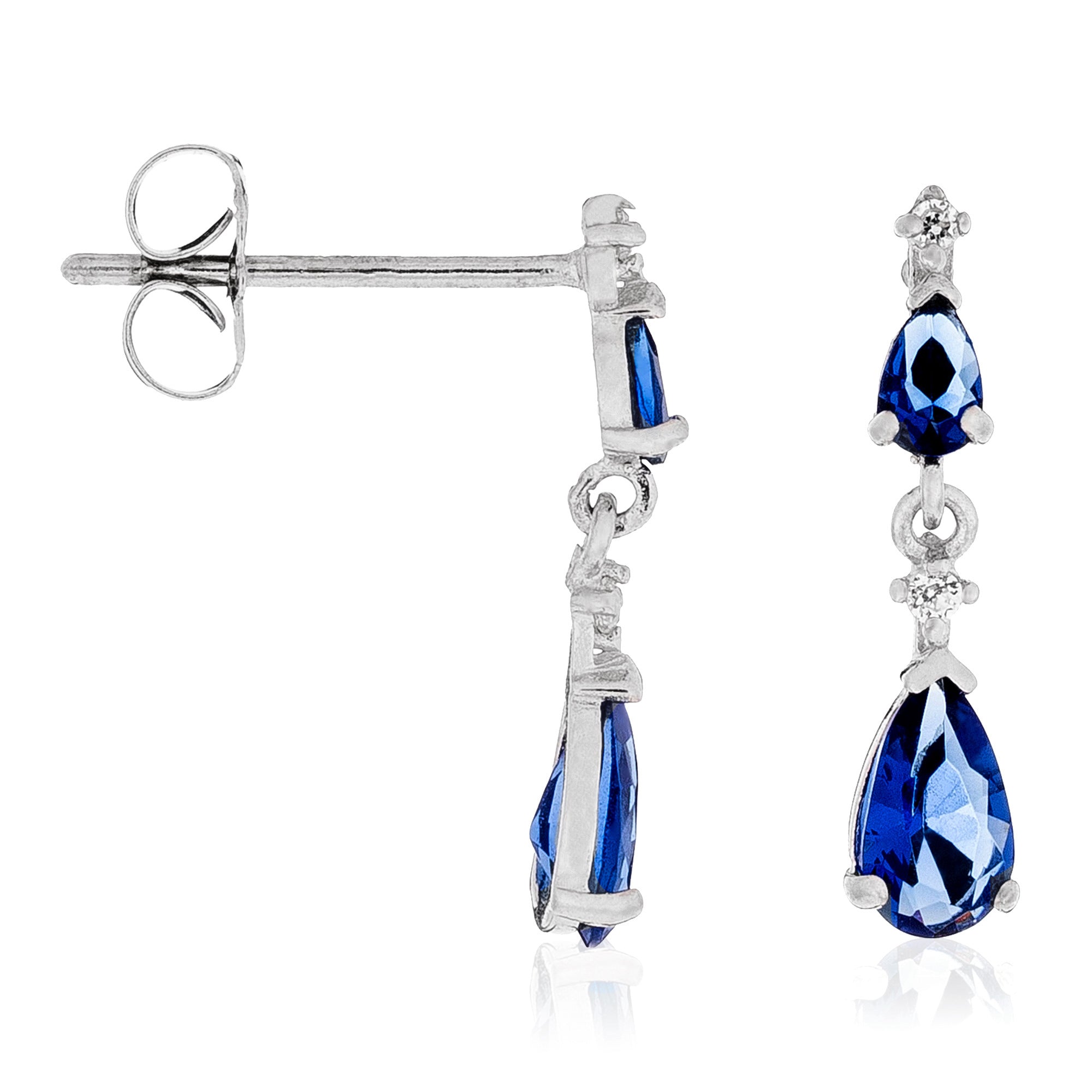 Boucle D'oreilles "Goutte Couleur Saphir" Or Blanc 375/1000