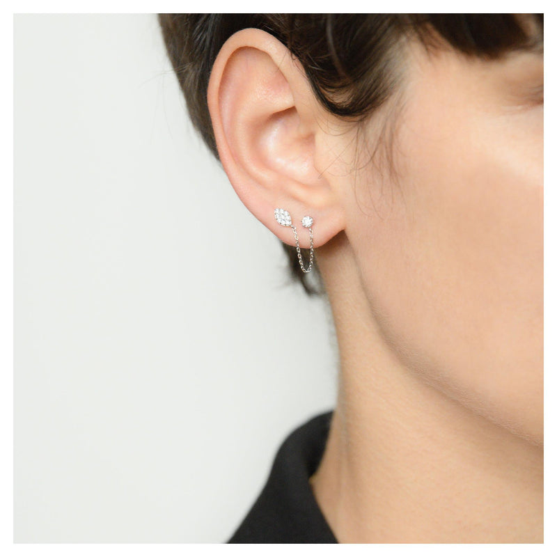 Boucles D'Oreilles Unitaire "Princière" - Or Blanc 375/1000