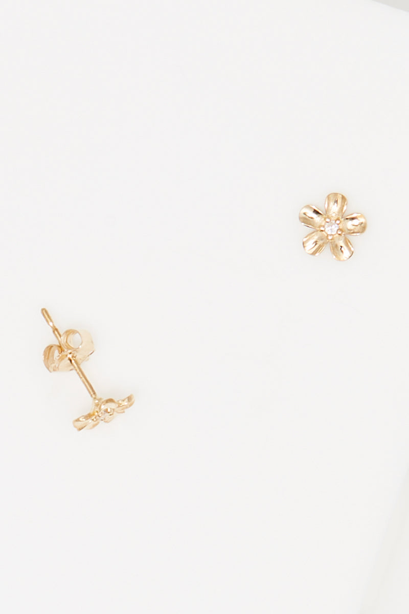 Bo Unitaire " Mini Fleurs "  Or Jaune 375/1000 Et Zirconium