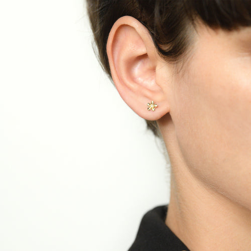 Bo Unitaire "Mini Fleurs " - Or Jaune 375/1000 Et Zirconium