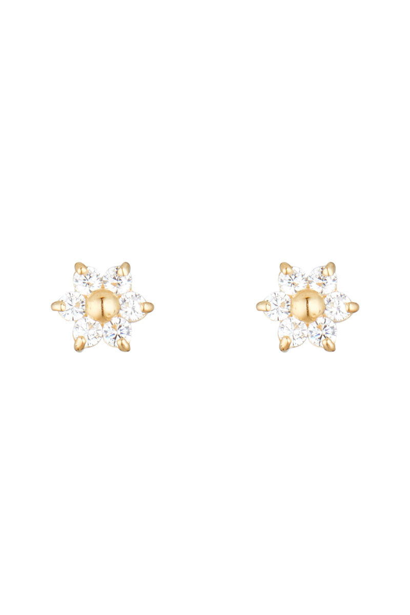 Boucles D'Oreilles Puce "Douce Marguerite" Or Jaune 375/1000 Et Zircon