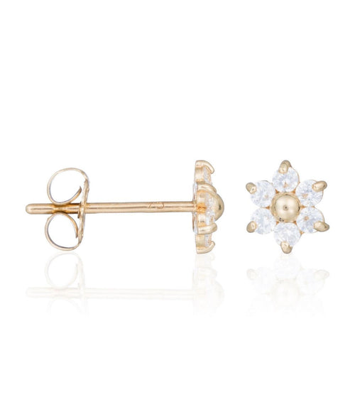 Boucles D'Oreilles Puce "Douce Marguerite" - Or Jaune 375/1000 Et Zircon