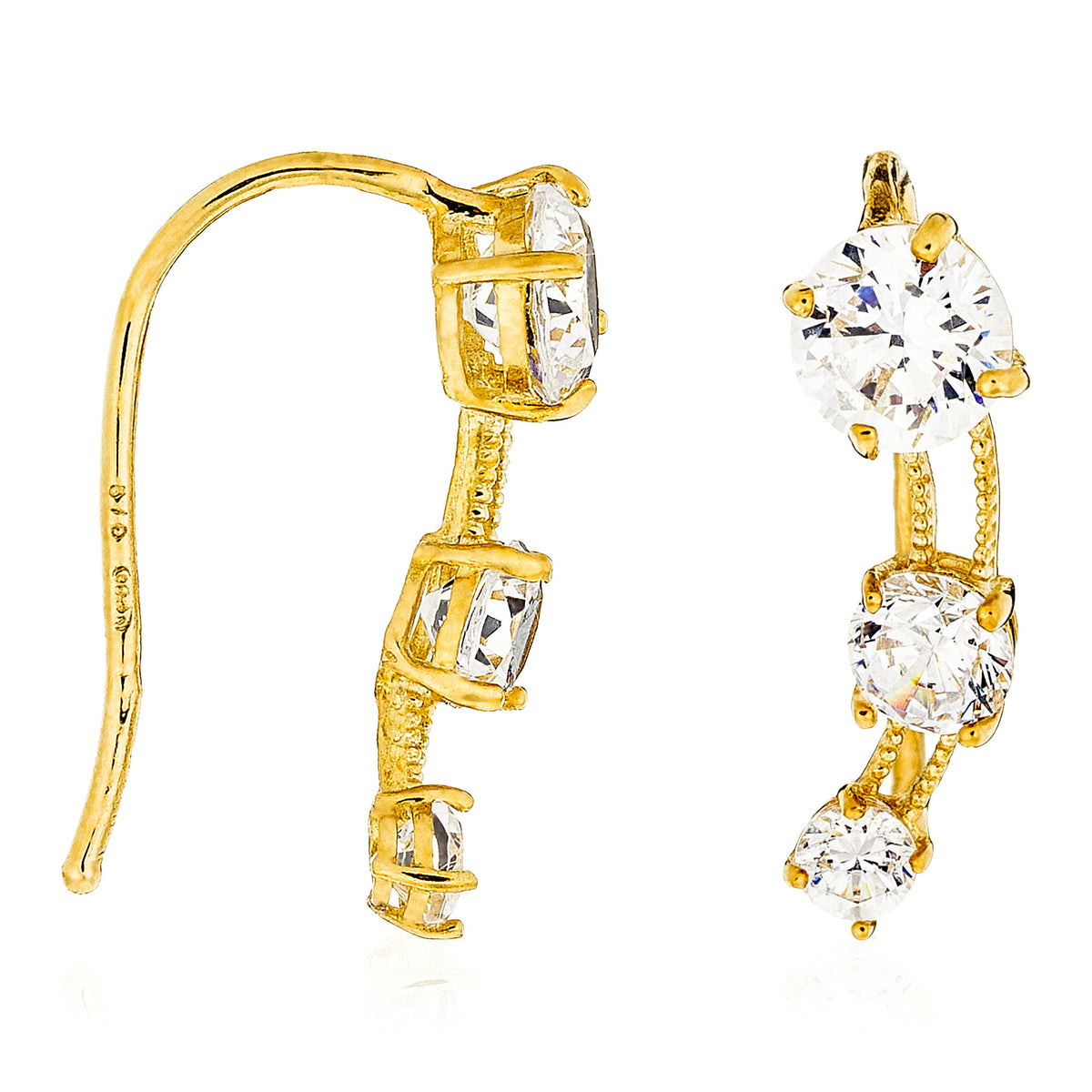 Boucle D'Oreilles "Trio De Pierre" Or Jaune 375/1000