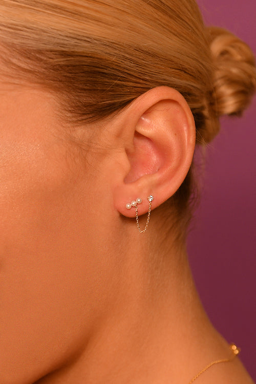 Bijou D'Oreille Unitaire "Perle Montante" - Or Jaune 375/1000 Et Zirconium