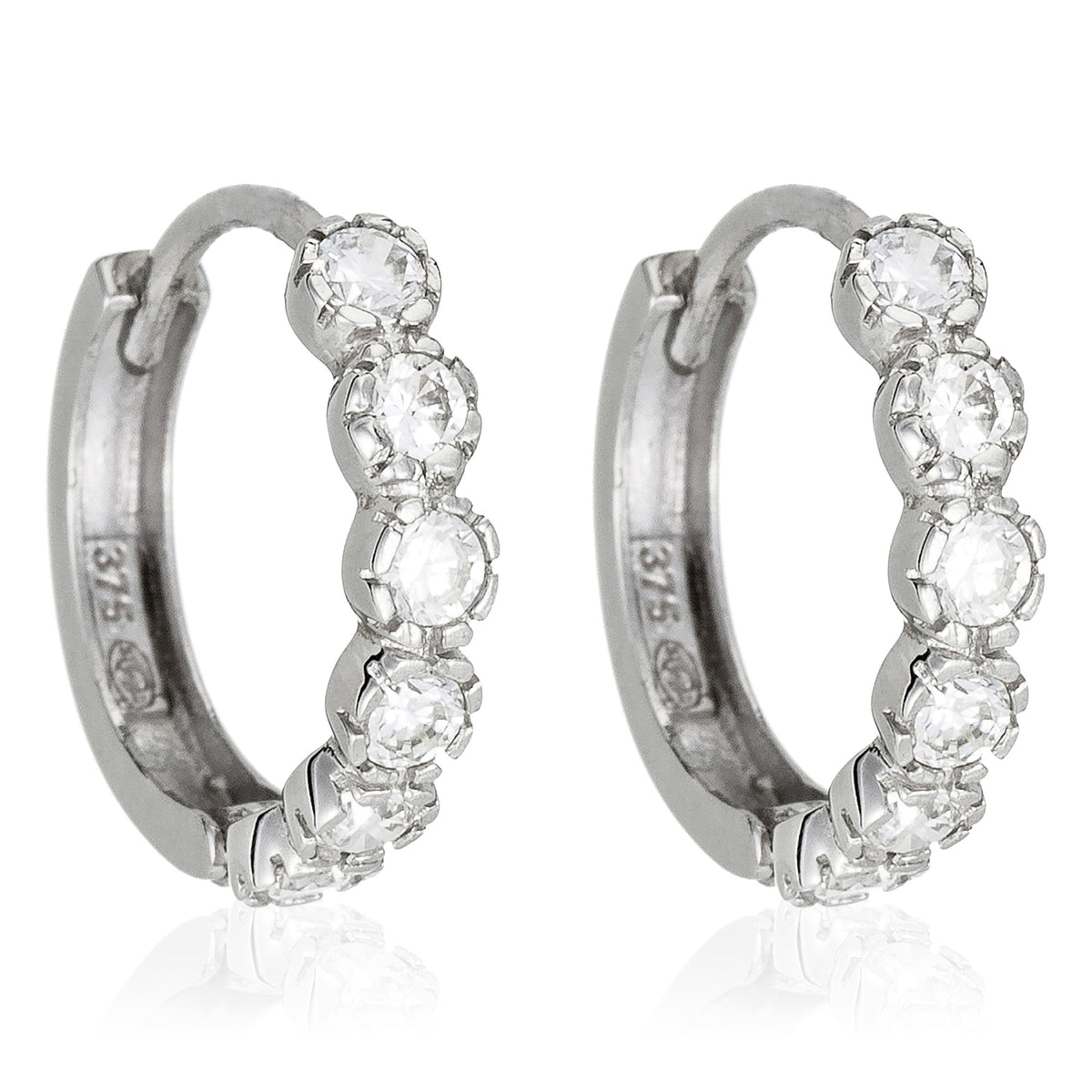 Boucles D'Oreilles "Luminous" Or Blanc 375/1000 Et Zirconium