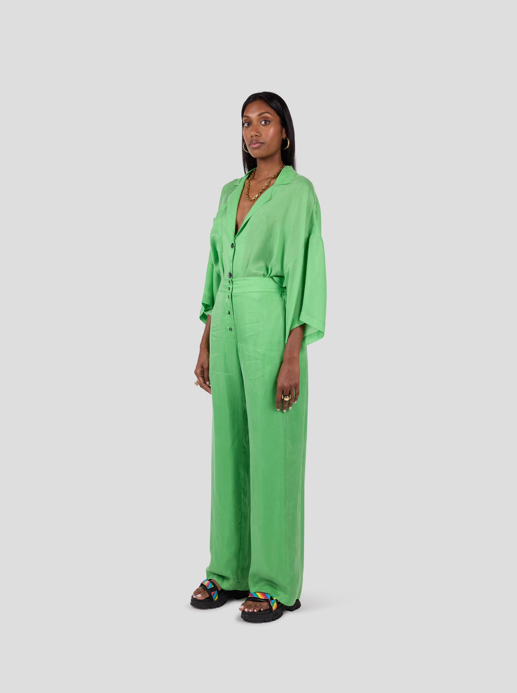 Pantalón Spartacus en cupro verde Kelly