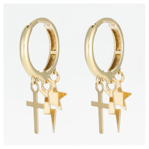 Boucles D'Oreilles  9Mm "Croix" Or Jaune 375/1000