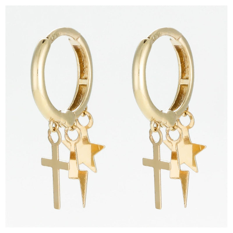 Boucles D'Oreilles  9Mm "Croix" Or Jaune 375/1000