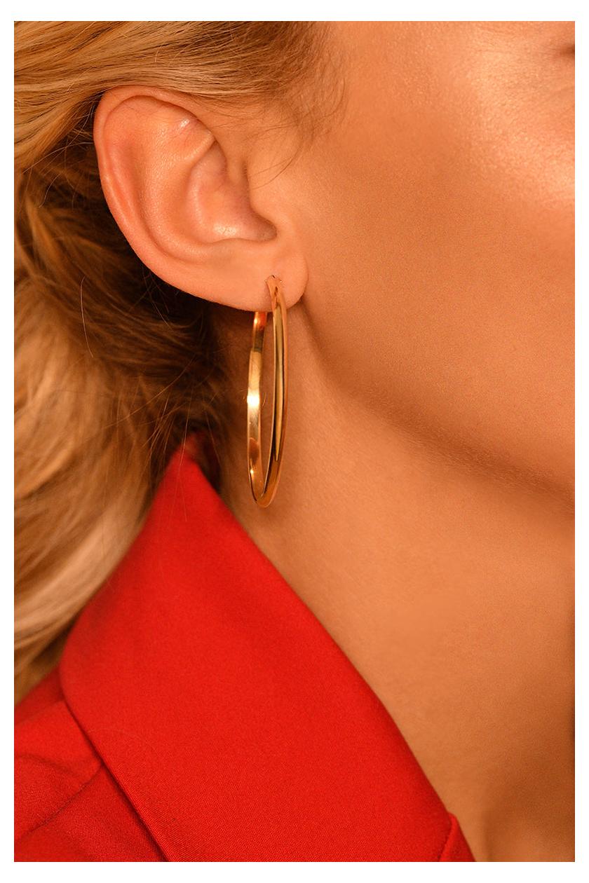Boucles D'Oreilles "Créoles Dorées" - 50 Mm Or Jaune 375/1000