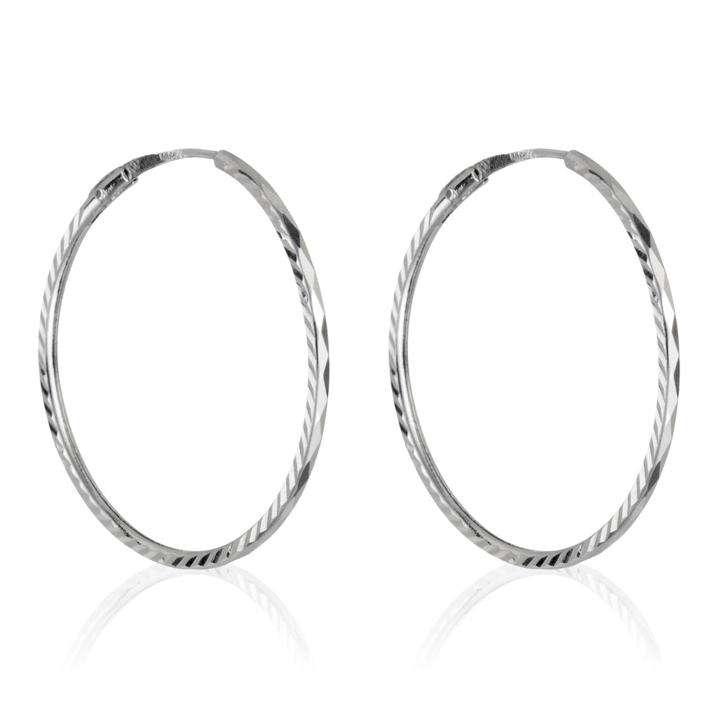 Boucles D'Oreilles "Créoles Twistées 20 Mm" Or Blanc 375/1000