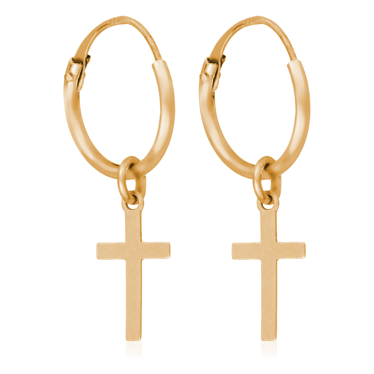 Boucles D'Oreilles "Croix Dorée" Or Jaune 375/1000