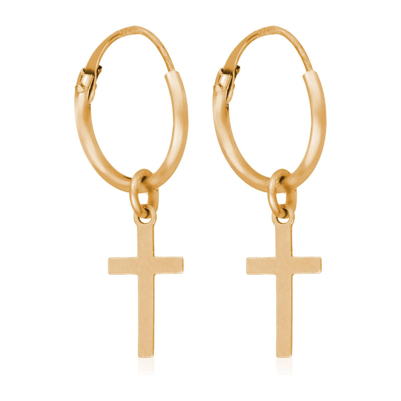 Boucles D'Oreilles "Croix Dorée" - Or Jaune 375/1000