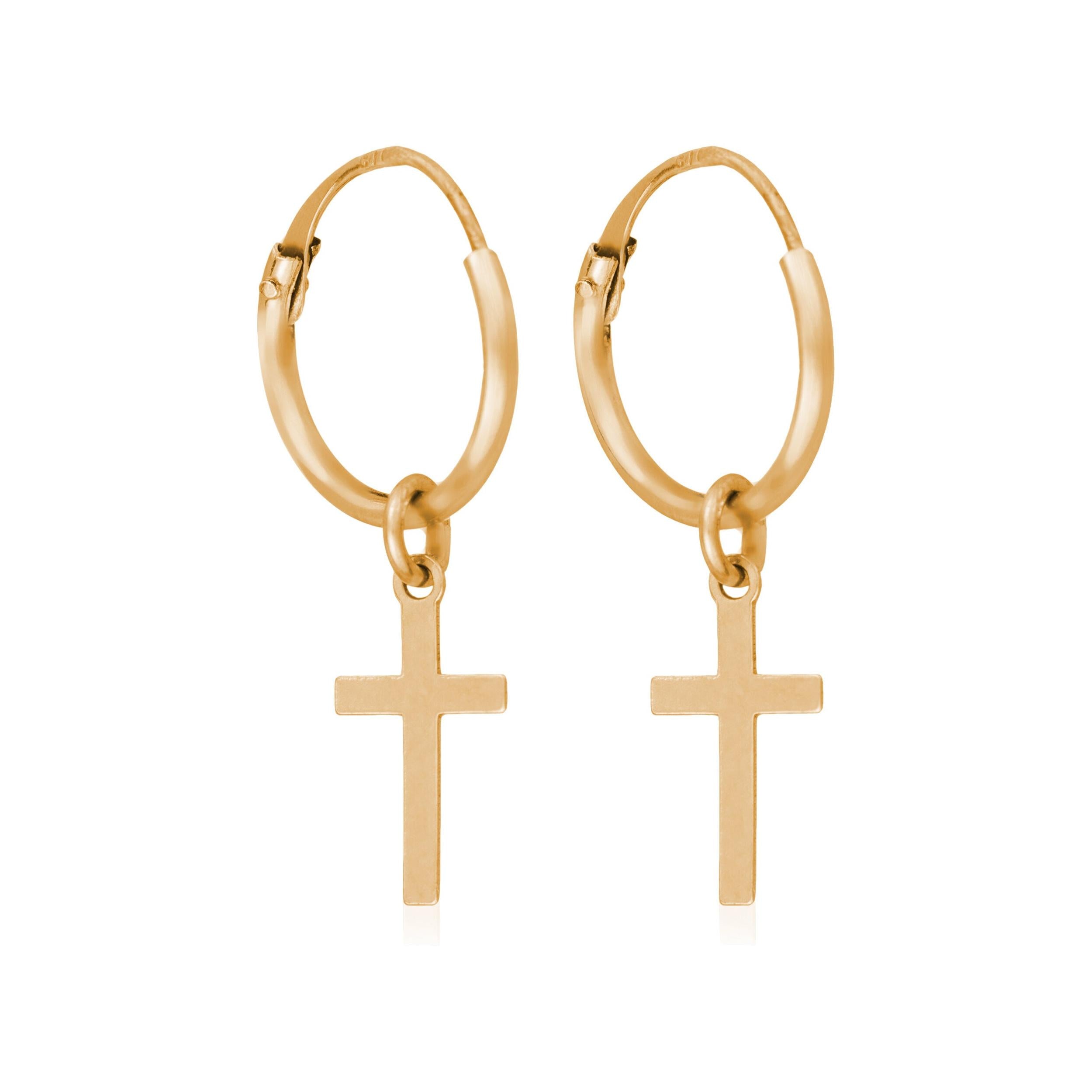 Boucles D'Oreilles "Croix Dorée" Or Jaune 375/1000