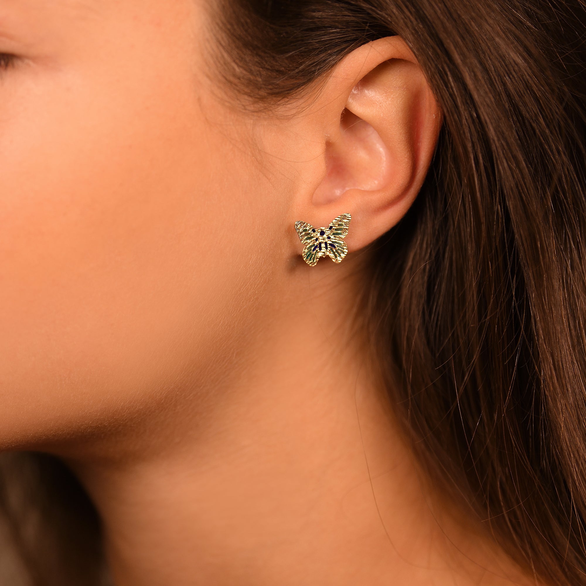 Boucles D'Oreilles "Papillon Amoureux" Or Jaune 375/1000