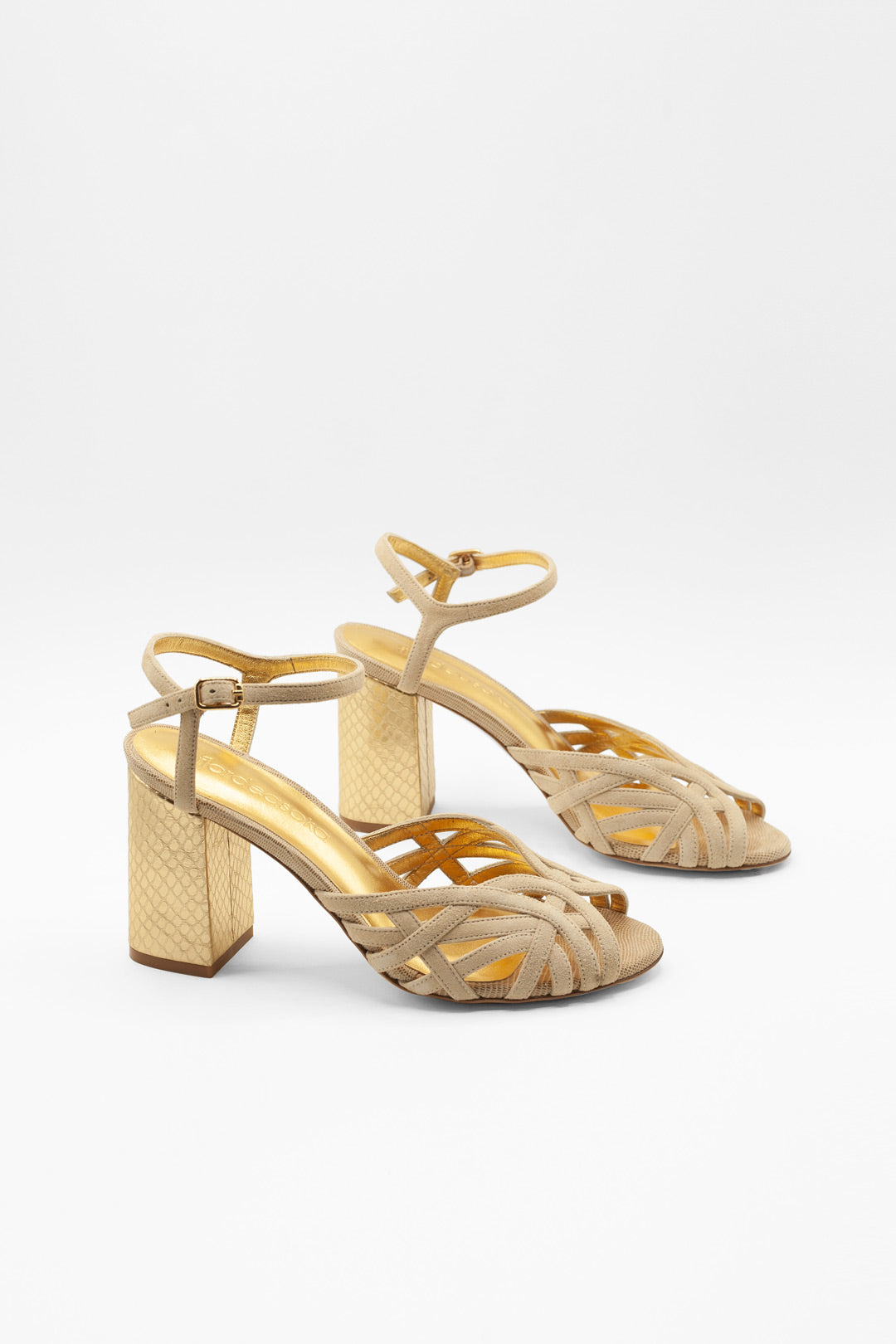 Zapatos De Tacón Electra Beige Oro - Blanco