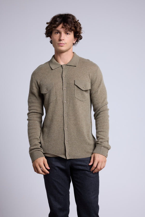 Chemise Eli - Vert Khaki - Homme - 100% Cachemire