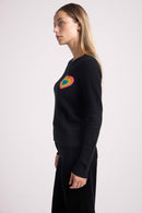 Pull Col Rond Cœur Multicolor Eline - Noir - 100% Cachemire Oeko-Tex - Femme