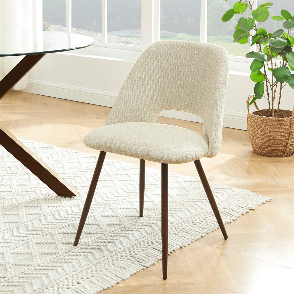 Elisabeth - Juego de 2 sillas - Tela y patas efecto roble - Beige