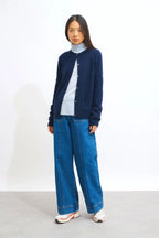 4-Ply Round-Neck Cardigan - Elise - Navy