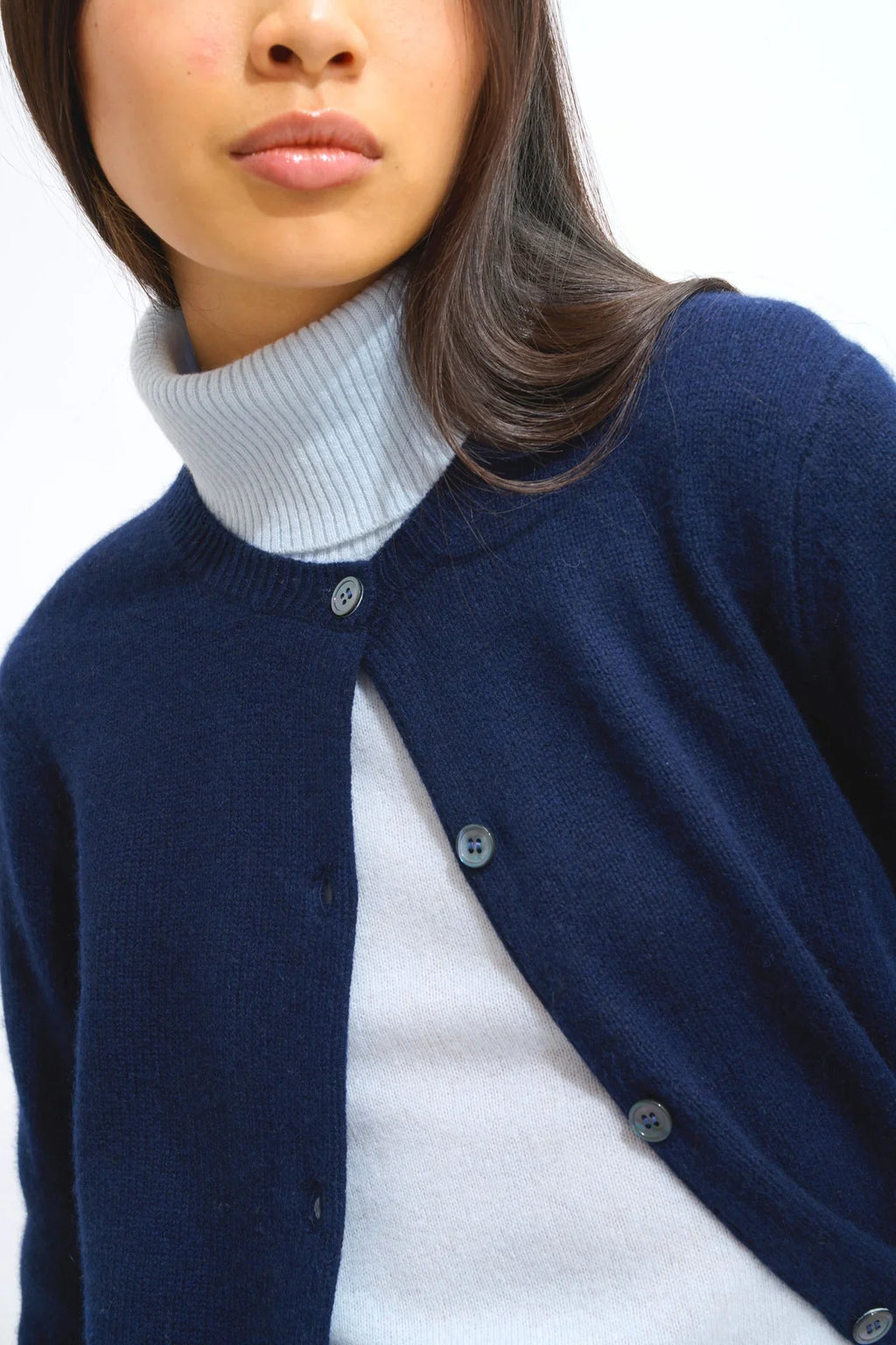 4-Ply Round-Neck Cardigan - Elise - Navy