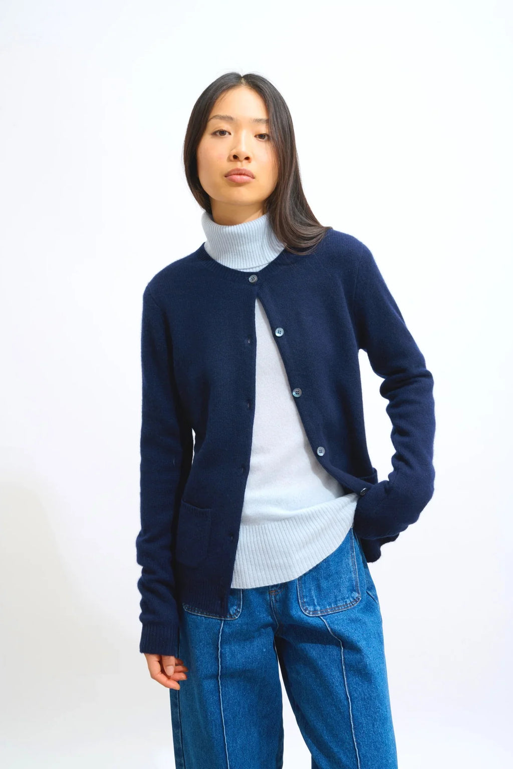 4-Ply Round-Neck Cardigan - Elise - Navy