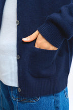 4-Ply Round-Neck Cardigan - Elise - Navy