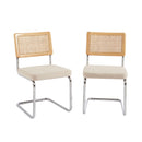 Lot De 2 Chaises - Ella - Cannage & Velours Côtelé - Écru Pieds Métal Chromé