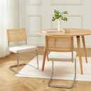 Lot De 2 Chaises - Ella - Cannage & Velours Côtelé - Écru Pieds Métal Chromé