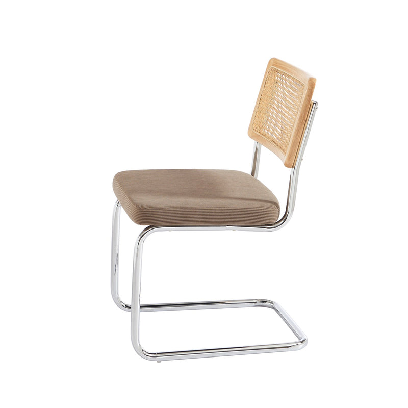 Lot De 2 Chaises - Ella - Cannage & Velours Côtelé - Taupe Clair Pieds Métal Chromé