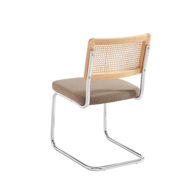 Lot De 2 Chaises - Ella - Cannage & Velours Côtelé - Taupe Clair Pieds Métal Chromé