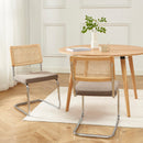 Lot De 2 Chaises - Ella - Cannage & Velours Côtelé - Taupe Clair Pieds Métal Chromé