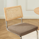 Lot De 2 Chaises - Ella - Cannage & Velours Côtelé - Taupe Clair Pieds Métal Chromé