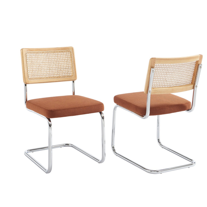 Lot De 2 Chaises - Ella - Velours Cotelé - Terracotta Cannage & Pieds Métal Chromé