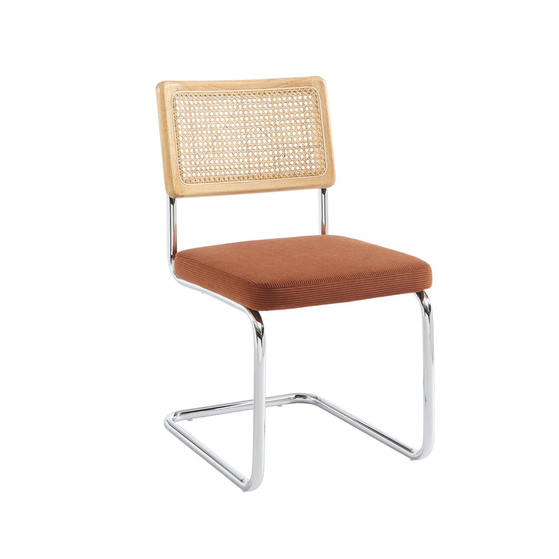 Lot De 2 Chaises - Ella - Velours Cotelé - Terracotta Cannage & Pieds Métal Chromé