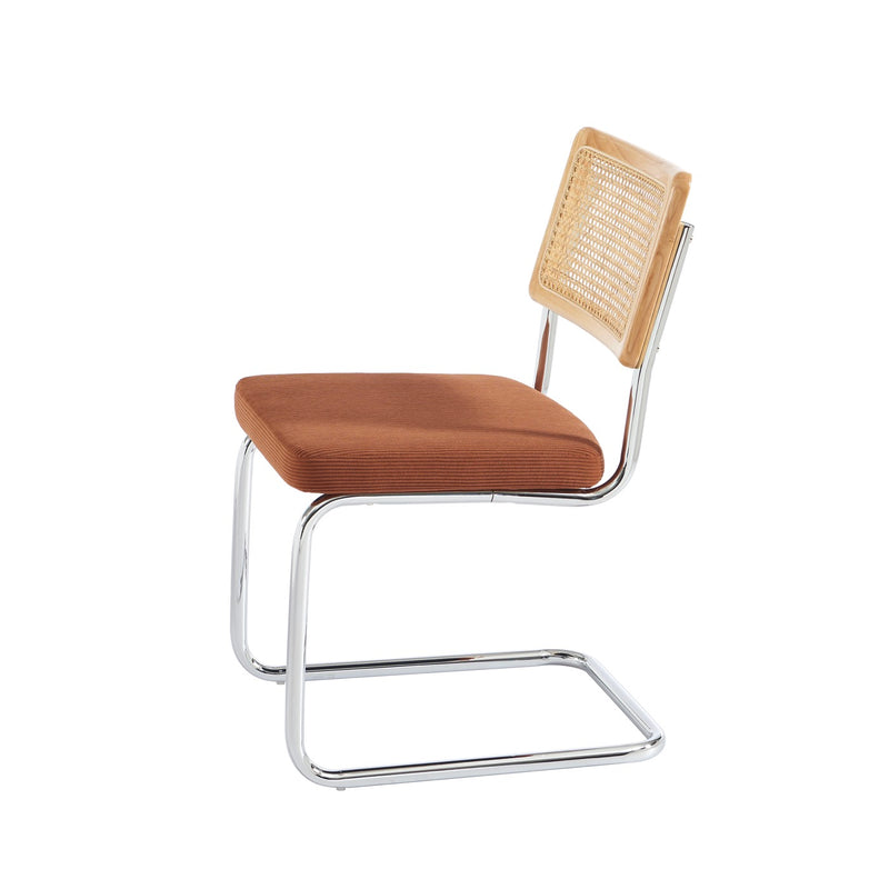 Lot De 2 Chaises - Ella - Velours Cotelé - Terracotta Cannage & Pieds Métal Chromé