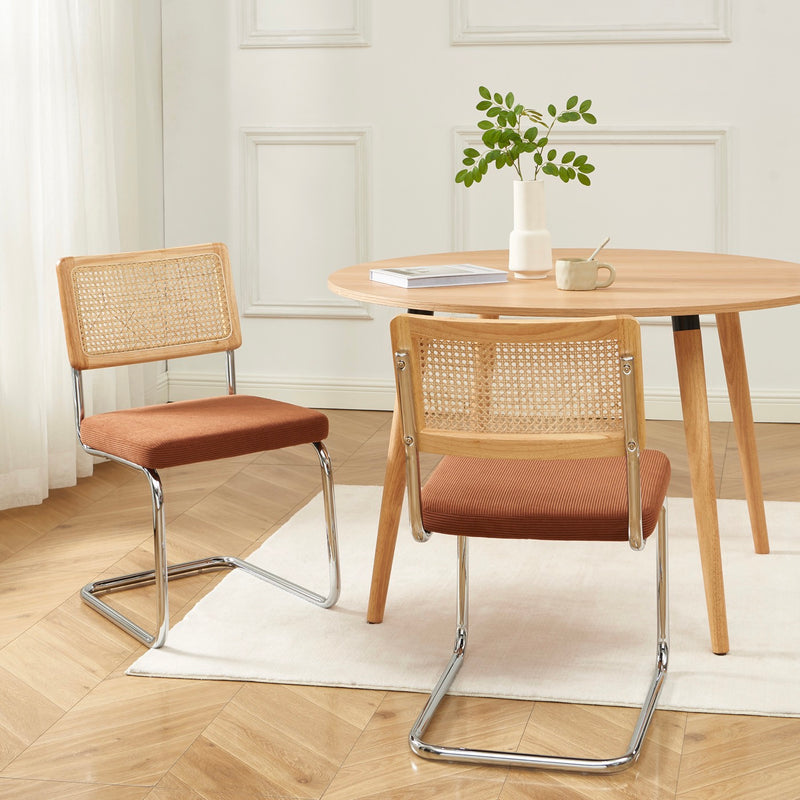 Lot De 2 Chaises - Ella - Velours Cotelé - Terracotta Cannage & Pieds Métal Chromé