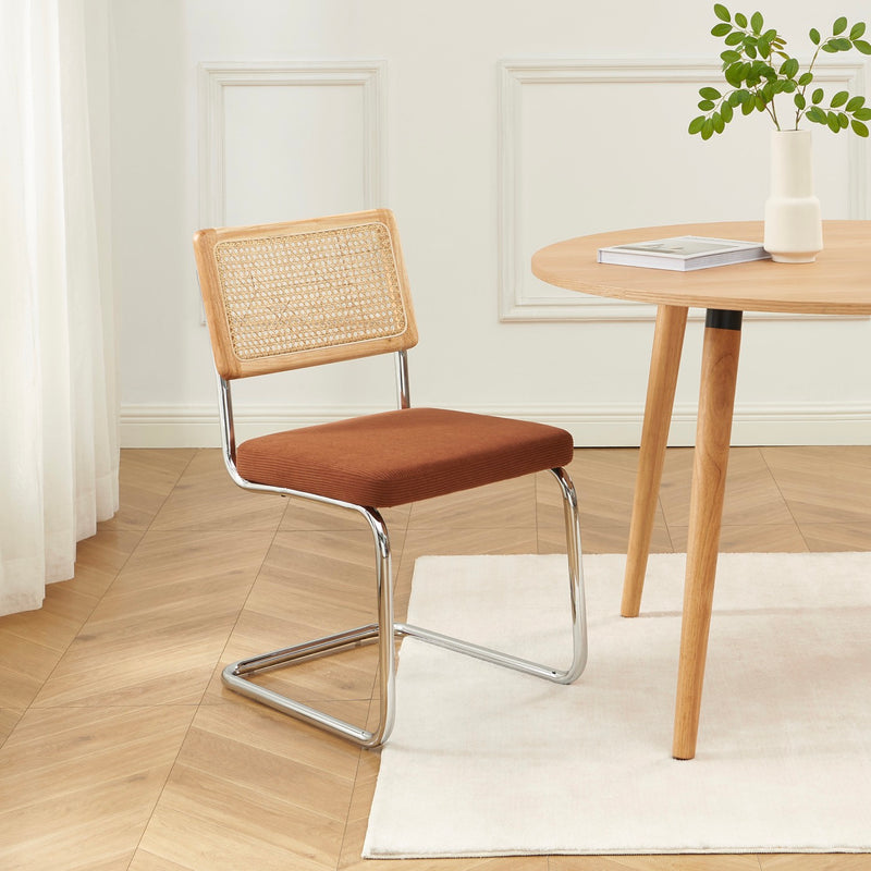 Lot De 2 Chaises - Ella - Velours Cotelé - Terracotta Cannage & Pieds Métal Chromé