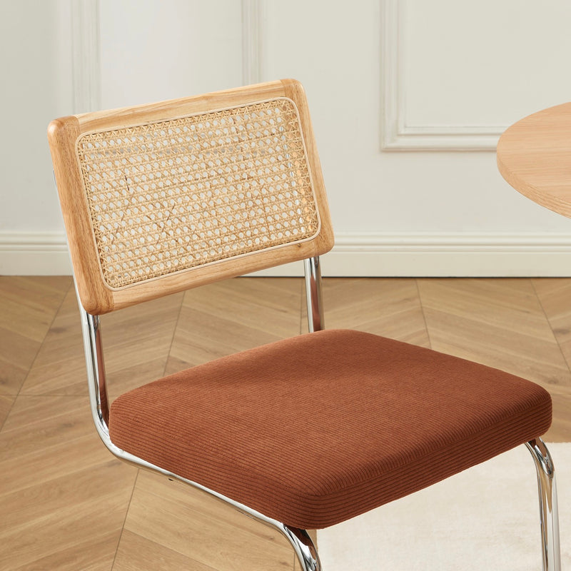 Lot De 2 Chaises - Ella - Velours Cotelé - Terracotta Cannage & Pieds Métal Chromé