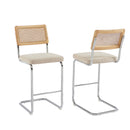 Lot De 2 Tabourets Mi-Hauts - Ella - Velours Côtelé - Beige Cannage