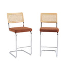 Lot De 2 Tabourets Mi-Hauts - Ella - Velours Côtelé - Terracotta Cannage