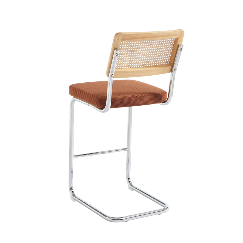 Lot De 2 Tabourets Mi-Hauts - Ella - Velours Côtelé - Terracotta Cannage