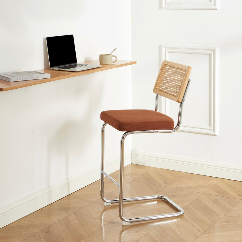 Lot De 2 Tabourets Mi-Hauts - Ella - Velours Côtelé - Terracotta Cannage