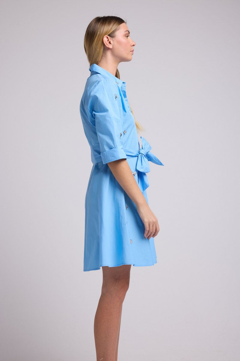 Vestido corto de manga media larga - Azul